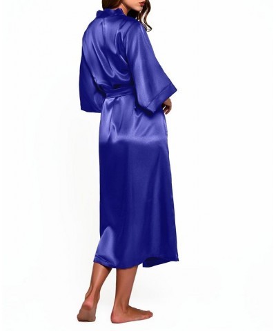 Women's Victoria Satin 3/4 Sleeve Long Robe Blue $35.34 Lingerie