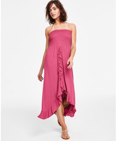 Strapless High-Low Dress Cover-Up Pink $26.40 Swimsuits