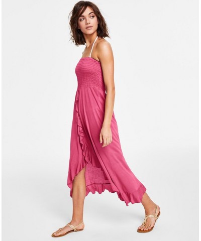 Strapless High-Low Dress Cover-Up Pink $26.40 Swimsuits