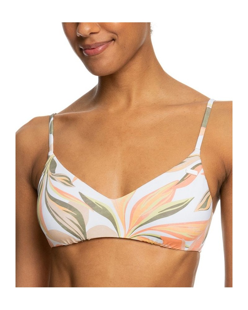 Juniors' Pt Beach Classics Floral-Print Strappy Bikini Top Bright White Subtly Salty Flat $27.44 Swimsuits