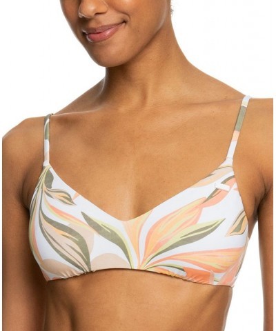 Juniors' Pt Beach Classics Floral-Print Strappy Bikini Top Bright White Subtly Salty Flat $27.44 Swimsuits