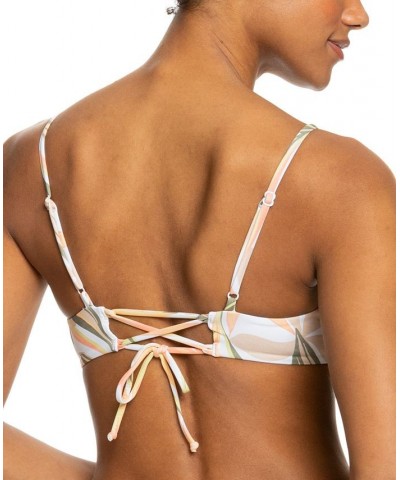 Juniors' Pt Beach Classics Floral-Print Strappy Bikini Top Bright White Subtly Salty Flat $27.44 Swimsuits