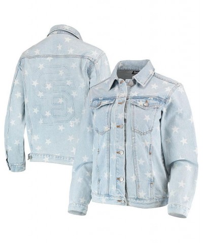 Women's San Francisco Giants Allover Print Button-Up Denim Jacket Denim $70.50 Jackets