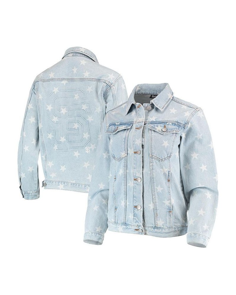 Women's San Francisco Giants Allover Print Button-Up Denim Jacket Denim $70.50 Jackets