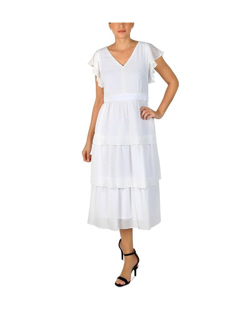 Flutter-Sleeve Chiffon Midi Dress Ivory/Cream $41.70 Dresses