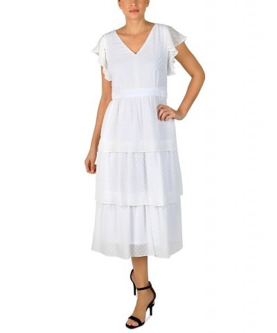 Flutter-Sleeve Chiffon Midi Dress Ivory/Cream $41.70 Dresses