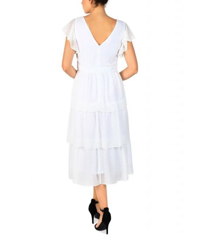 Flutter-Sleeve Chiffon Midi Dress Ivory/Cream $41.70 Dresses