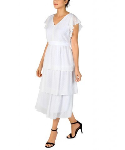 Flutter-Sleeve Chiffon Midi Dress Ivory/Cream $41.70 Dresses