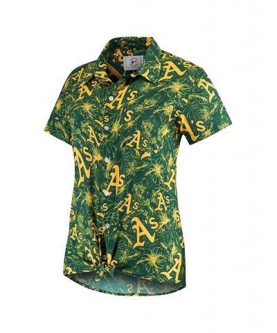 Women's Green Gold Oakland Athletics Tonal Print Button-Up Shirt Green, Gold $32.00 Tops