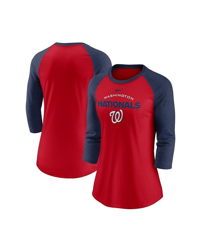 Women's Red Navy Washington Nationals Modern Baseball Arch Tri-Blend Raglan 3/4-Sleeve T-shirt Red, Navy $22.00 Tops