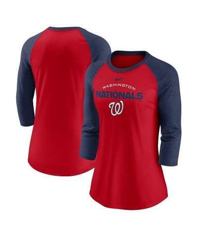 Women's Red Navy Washington Nationals Modern Baseball Arch Tri-Blend Raglan 3/4-Sleeve T-shirt Red, Navy $22.00 Tops