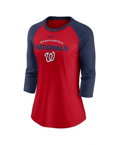 Women's Red Navy Washington Nationals Modern Baseball Arch Tri-Blend Raglan 3/4-Sleeve T-shirt Red, Navy $22.00 Tops