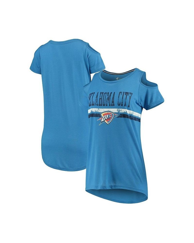 Women's Blue Oklahoma City Thunder Nothing but Net Cold Shoulder Scoop Neck T-shirt Blue $20.66 Tops