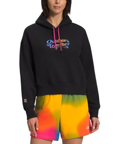 Women's Rainbow Logo Drawstring Hoodie Black $39.20 Sweatshirts