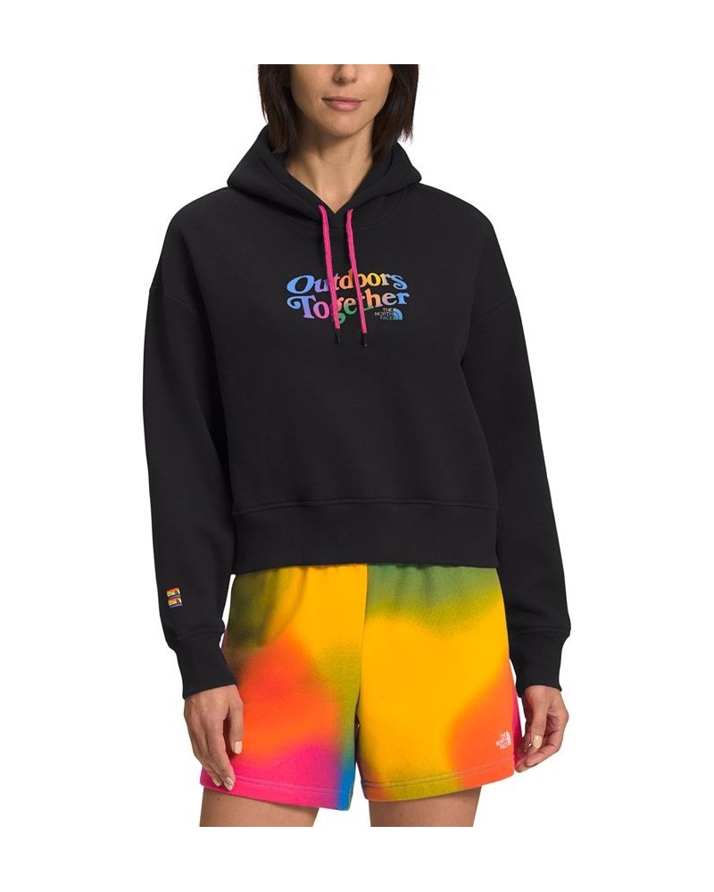 Women's Rainbow Logo Drawstring Hoodie Black $39.20 Sweatshirts