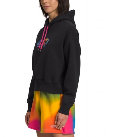 Women's Rainbow Logo Drawstring Hoodie Black $39.20 Sweatshirts