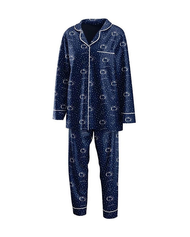 Women's Navy Penn State Nittany Lions Long Sleeve Button-Up Shirt and Pants Sleep Set Navy $33.60 Pajama