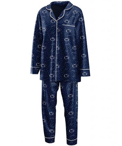 Women's Navy Penn State Nittany Lions Long Sleeve Button-Up Shirt and Pants Sleep Set Navy $33.60 Pajama