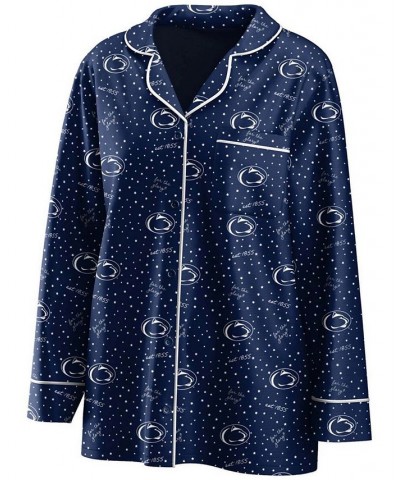 Women's Navy Penn State Nittany Lions Long Sleeve Button-Up Shirt and Pants Sleep Set Navy $33.60 Pajama