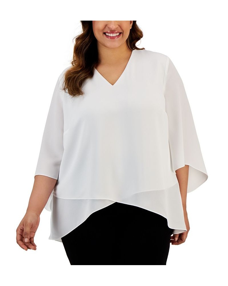 Plus Size V-Neck Flutter-Sleeve Cross-Hem Top Lily White $45.54 Tops