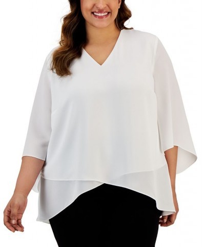 Plus Size V-Neck Flutter-Sleeve Cross-Hem Top Lily White $45.54 Tops