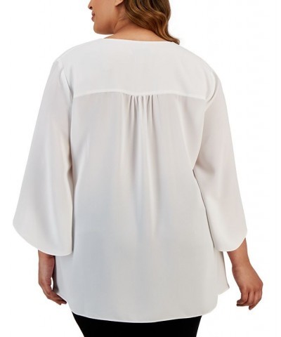 Plus Size V-Neck Flutter-Sleeve Cross-Hem Top Lily White $45.54 Tops