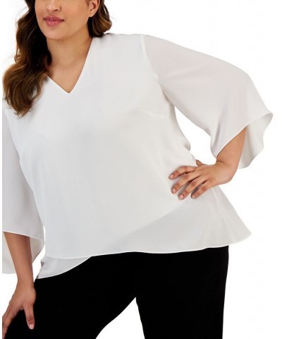 Plus Size V-Neck Flutter-Sleeve Cross-Hem Top Lily White $45.54 Tops