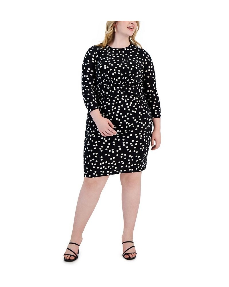 Plus Size Crewneck 3/4-Sleeve Printed Dress Anne Black / Anne White $36.19 Dresses