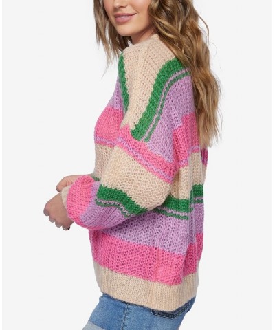 Juniors' Lake View Striped Drop-Shoulder Sweater Passionfruit $26.40 Sweaters