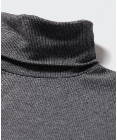 Women's Ribbed High Neck T-shirt Gray $21.59 Tops