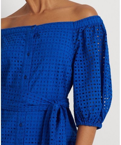 Women's Eyelet Cotton Off-the-Shoulder Dress Blue Saturn $110.00 Dresses