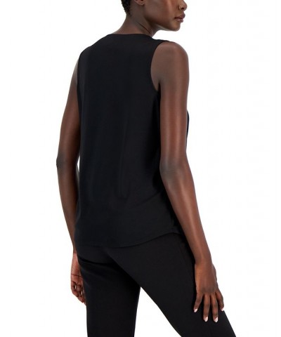 Women's Sleeveless Pleat-Front V-Neck Top Black $33.04 Tops