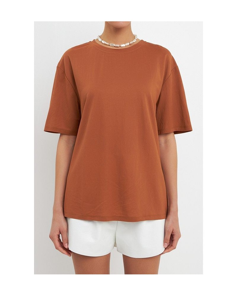 Women's Relaxed Oversize T-shirt Brown $27.00 Tops