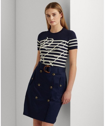 Women's Logo Striped Short-Sleeve Sweater Blue $45.90 Sweaters