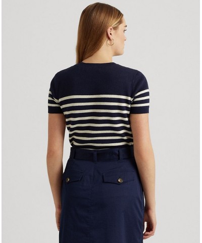 Women's Logo Striped Short-Sleeve Sweater Blue $45.90 Sweaters