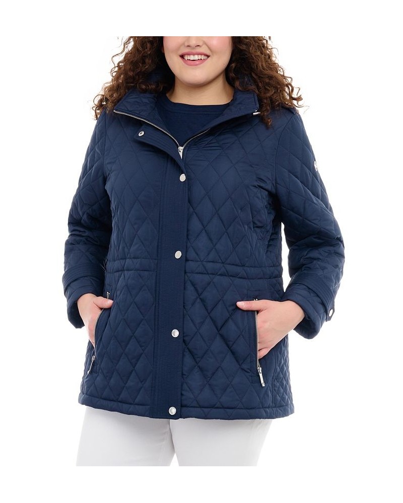 Women's Plus Size Quilted Hooded Anorak Coat Blue $60.68 Coats