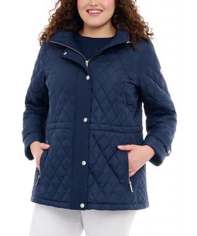 Women's Plus Size Quilted Hooded Anorak Coat Blue $60.68 Coats