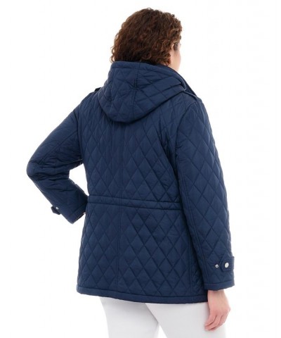 Women's Plus Size Quilted Hooded Anorak Coat Blue $60.68 Coats