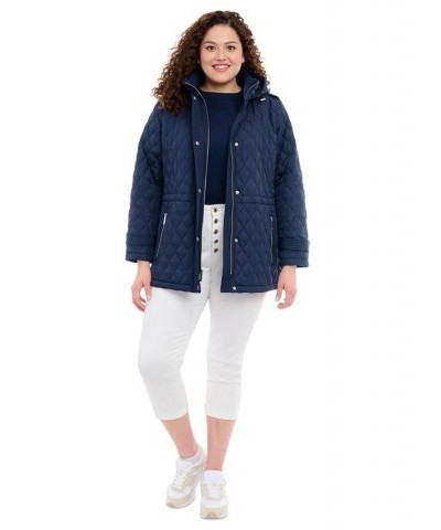 Women's Plus Size Quilted Hooded Anorak Coat Blue $60.68 Coats