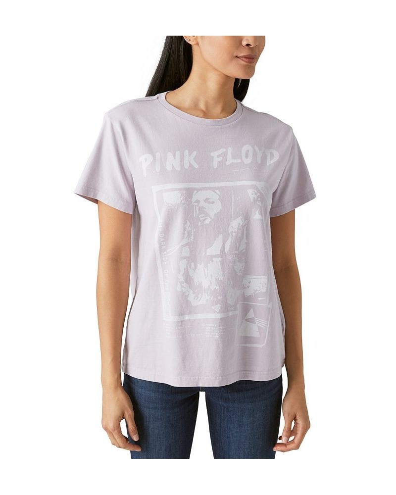 Women's Cotton Pink Floyd Graphic Boyfriend T-Shirt Iris $15.44 Tops