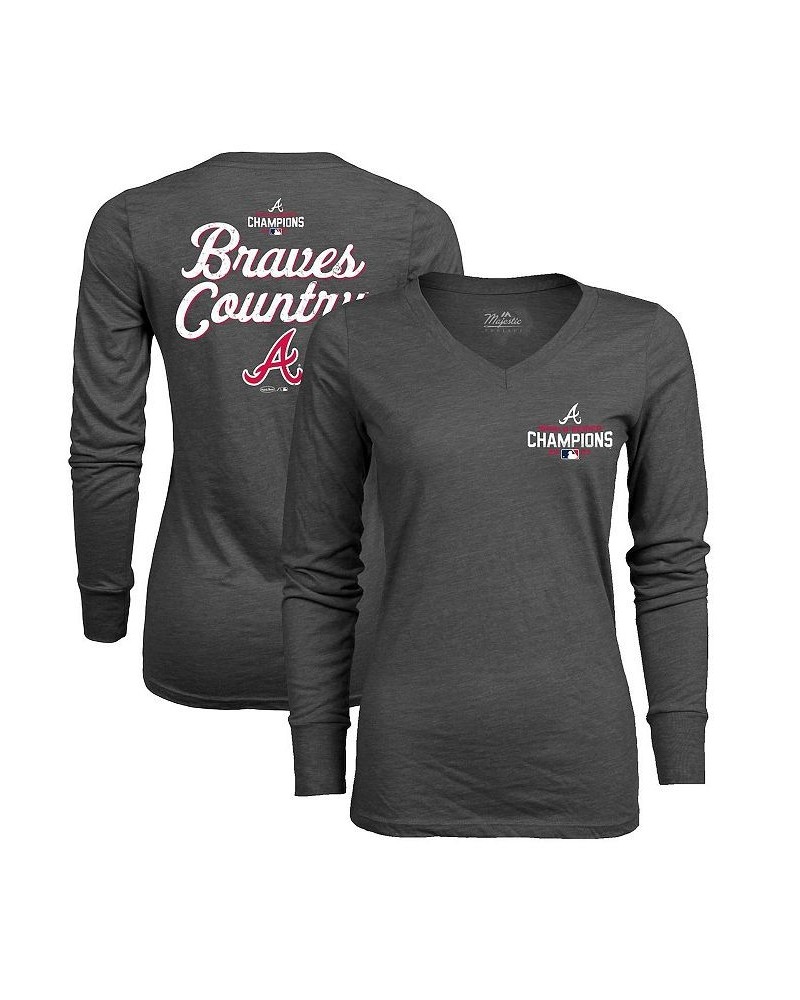 Women's Threads Charcoal Atlanta Braves 2021 World Series Champions Hometown Long Sleeve V-Neck T-shirt Charcoal $21.92 Tops