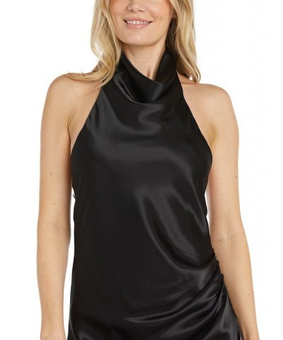 Juniors' High-Neck Satin Mini Dress Black $36.34 Dresses