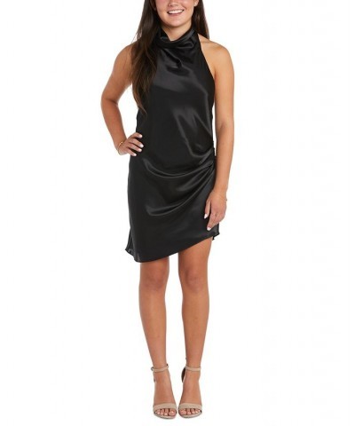 Juniors' High-Neck Satin Mini Dress Black $36.34 Dresses