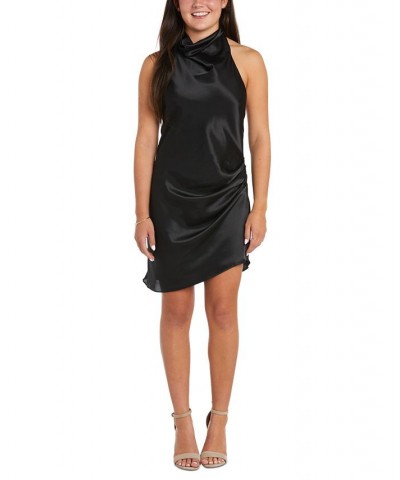 Juniors' High-Neck Satin Mini Dress Black $36.34 Dresses