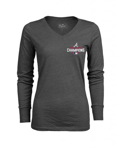 Women's Threads Charcoal Atlanta Braves 2021 World Series Champions Hometown Long Sleeve V-Neck T-shirt Charcoal $21.92 Tops