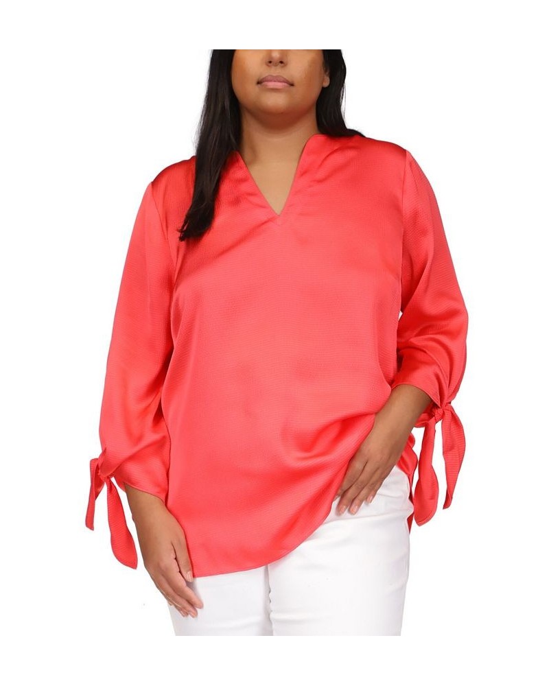 Plus Size Tie-Cuff 3/4-Sleeve Blouse Pink $41.16 Tops