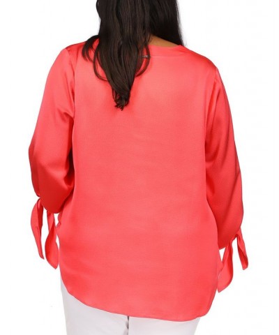 Plus Size Tie-Cuff 3/4-Sleeve Blouse Pink $41.16 Tops