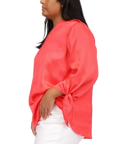 Plus Size Tie-Cuff 3/4-Sleeve Blouse Pink $41.16 Tops