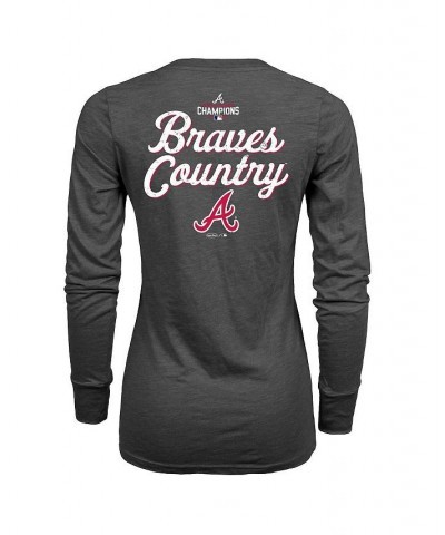 Women's Threads Charcoal Atlanta Braves 2021 World Series Champions Hometown Long Sleeve V-Neck T-shirt Charcoal $21.92 Tops