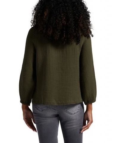 Women's Textured Henley Blouse Green $36.72 Tops